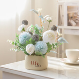 时鸟新款仿真轻奢假花客厅餐桌电视柜冰箱装饰插花花艺家居摆件花 跳跳菊紫色+life仿瓷PVC塑料盆 设计师设计新款仿真花