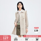 秋水伊人卡其风衣春季新款女装A型海军领双排扣系带通勤气质风衣外套 卡其 S