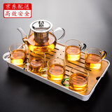 瓷牌茗茶具（cipaiming teaset） 透明玻璃茶具整套套装家用功夫茶壶茶杯会客泡茶器 透明八骏壶6彩杯+小长方盘