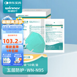 稳健N95口罩无菌级成人n95防护口罩折叠式头戴3d立体防护用品一次性 N95口罩蓝绿色50袋 26年1月过期 头戴式