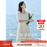 茵曼（INMAN）七七同款连衣裙2025夏女装新款田园纯棉提花方领A字泡泡袖蛋糕裙 珍珠白 S