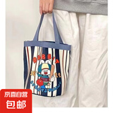 可爱涂鸦水桶包ins印花圆筒包帆布便当袋韩风少女手拎饭盒妈咪包 兔子棒球