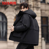 鸭鸭工装羽绒服男士冬季2025新款户外防风连帽外套男女款羽绒情侣款