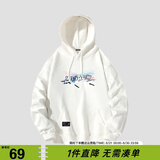viishow 新款樱花富士山涂鸦印花连帽男式情侣休闲卫衣黑色百搭 白色 XL