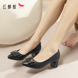 红蜻蜓时尚方扣通勤高跟鞋女士单鞋气质优雅粗跟女鞋WLB33095 黑色 39