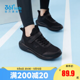 361°儿童运动鞋男童跑鞋中大童秋冬皮革轻便魔术贴女童休闲保暖运动鞋 【四季密网】碳黑 38