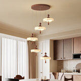 豪盛特餐厅吊灯2025新款宋式美学印花法式中古风复古胡桃木纹饭厅吧台灯 胡桃色+米白【圆盘-5头】60CM 全光谱 天猫精灵