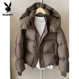 花花公子（PLAYBOY）羽袄绒服女短款2025新款小个子加厚羽袄绒服面包服外套宽松冬装 咖啡色 XL 建议【145-165斤】