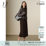 玖姿·安娜蔻商务通勤简洁气质百搭毛呢A字半身腰裙女2024冬款 深咖啡 M