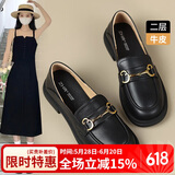 ZHR单鞋女真牛皮英伦风乐福鞋女时尚两穿休闲女鞋 BT38 黑色 39