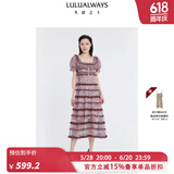 LULUALWAYS我爱露露24夏季新款氛围感欧根纱印花蛋糕裙长款连衣裙 粉色 S