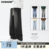 viishow美式牛仔裤男渐变复古高街宽松休闲直筒裤子简约高街长裤 黑灰 L