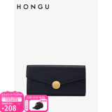 红谷（HONGU）钱包女包新款女士钱包长款简约休闲牛皮女钱包母亲节礼物 漆黑
