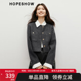 红袖小香风短外套春秋季2025新款女装正肩圆领轻熟气质甜美百搭短上衣 黑灰090 M