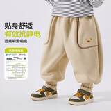 嘟嘟家宝宝双面绒裤子秋冬儿童加厚长裤男童冬季休闲裤女童冬装 卡其 90