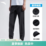 安踏男裤运动裤男春夏季新款针织透气直筒裤子户外休闲跑步长裤卫裤男 （夏季梭织速干裤）黑 XL /180 适合150-160斤