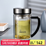 希诺双层玻璃杯男家用商务办公水杯带手柄泡茶杯子XN-9320 290mL
