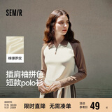 森马（Semir）POLO衫女短款拼色插肩袖修身上衣小个子秋显瘦套头衫101524115003