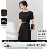 尚都比拉设计感拼接连衣裙夏季高级感气质百褶裙小个子中长裙子 雅黑色 L