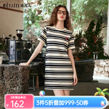 Olrain欧芮儿法式2025夏季新款条纹休闲时尚连衣裙小个子显瘦长裙 黑白条纹 L