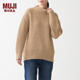 无印良品（MUJI）女式 含牦牛绒羊毛棱纹编织 高圆领宽版毛衣 长袖针织衫 米色 XS -S （155/80A）