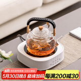 瓷牌茗茶具（cipaiming teaset） 电陶炉煮茶器煮茶壶茶炉家用小型电茶炉加厚耐热玻璃茶壶 绳编竹柄壶+白方圆GM306电炉