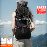 BLACKKISS女包帆布2025新款贝壳包单肩包斜挎包包休闲运动旅行徒步挎包布包 黑色款二（区别是肩带深绿印花）（优质版本）