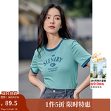 茵曼（INMAN）潮趣印花女装圆领短袖T恤修身显瘦套头短款2025夏季新款上衣 天蓝色 -18525987 XL