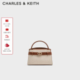 CHARLES&KEITH鳄鱼纹凯莉包手提斜挎婚包包女包生日母亲节礼物CK2-50270880-1 CK2-50270880-2灰褐色/米色 S