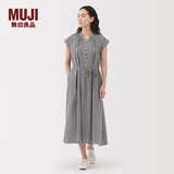 无印良品（MUJI） 女式强捻法国袖连衣裙女装裙子长裙25年夏季连身裙 BC2LMC5S 黑色格纹 S (155/80A)