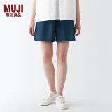 无印良品（MUJI）女式 水洗 平纹 短裤女夏 裤子 休闲短裤 多巴胺纯棉全棉BEC27A3S 深藏青色 S 155/62A