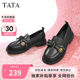 他她Tata通勤百搭乐福鞋2024春季方跟小皮鞋 黑色 36