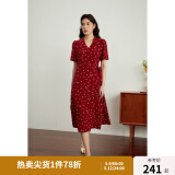 独束大码女装法式小翻领连衣裙女夏季新款遮肉显瘦雪纺裙子 红色-长款 XL