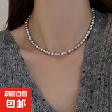 大地溪灰珍珠项链清新甜美轻奢少女链时尚毛衣链秋冬女氛围感 大地溪灰6mm+元宝扣（43cm）