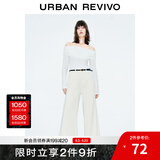 UR秋季新款女装法式气质一字领修身长袖T恤UWM440015 本白 L