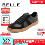 百丽男鞋舒适牛皮百搭休闲鞋商场同款韩版复古德训鞋52022CM0 黑色 43 (265mm)