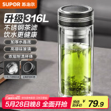 苏泊尔（SUPOR）双层玻璃杯办公泡茶杯男女士茶水分离杯车载水杯子500mL儒雅黑