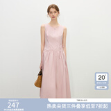 范思蓝恩【徐若晗同款】腰精裙设计感无袖连衣裙女夏绑带A字长裙 白桃粉 S