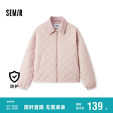 森马（Semir）棉服女灯芯绒翻领菱形格复古2024冬三防宽松轻薄棉衣109724112007