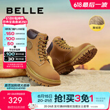 百丽（Belle）马丁靴女商场款大黄靴户外工装靴子厚底短靴Y4P1DDD2 棕色--薄绒 34 (220mm)