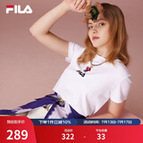 斐乐（FILA）官方女士短袖T恤夏印花运动女装针织短袖套头衫小熊T刺绣上衣 标准白-WT M 165/84A