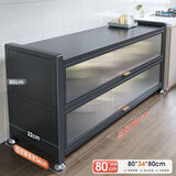 广毅特厚厨房置物架加厚餐边柜橱柜置物收纳柜储物碗柜微波炉烤箱落地 3层【长80宽35cm】大台面-轻奢灰