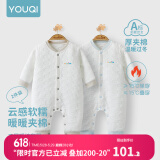 优奇婴儿衣服新生儿保暖三层夹棉连体衣春秋冬季哈衣爬服男女宝宝睡衣 2件【雅灰+浅蓝】 80cm