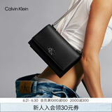 Calvin Klein小众单肩包礼物荔枝纹包包金属搭扣链条翻盖CK女包斜挎包DH2806 UB1-太空黑 OS