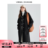 VEGA CHANG毛呢大衣女中长款2024冬新款爱心扣高级感外套 简约黑 M