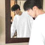 型男港高品质100棉长袖t恤男ins高街潮流学生宽松圆领打底衫男百搭 白色 L