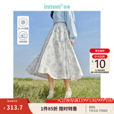 茵曼（INMAN）法式碎花高级感2025夏女新款休闲中长吊带连衣裙子 白底蓝花半身裙-18412674 XL