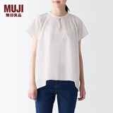 无印良品（MUJI）女式 强捻 法国袖罩衫 短袖休闲百搭衬衫 宽松衬衫 BCF50C3S 浅灰色 L(165/88A)