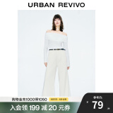 UR秋季新款女装法式气质一字领修身长袖T恤UWM440015 本白 L
