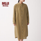 无印良品 MUJI 女式 法国亚麻水洗 立领连衣裙 BCL05C0S 深咖啡棕色 M